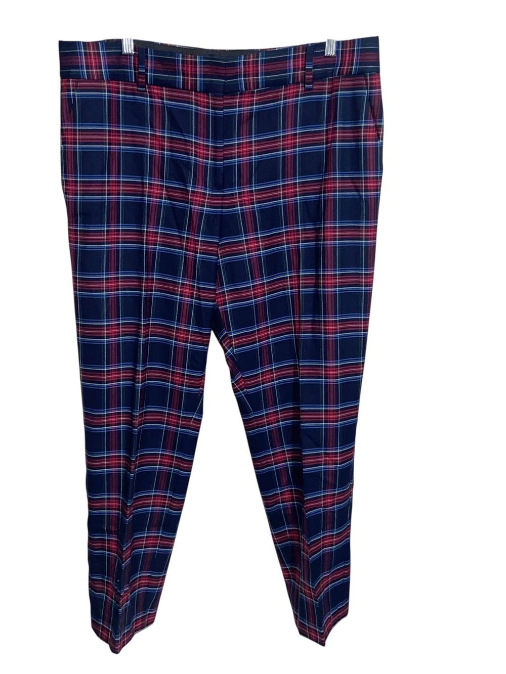 Talbots Pants Womens 14 Hampshire Ankle Wool Blend Navy Plaid Trousers Career